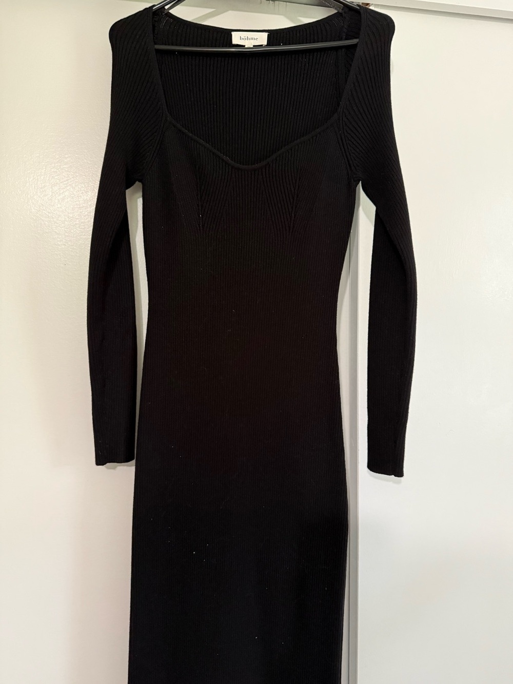 Bohme Black Long-Sleeve Ribbed Ankle Length Dress